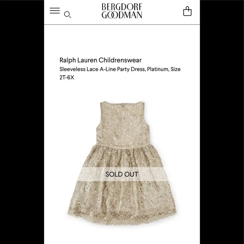 Polo Ralph Lauren Girls Dress Size 5 Lace metallic silver flower special formal